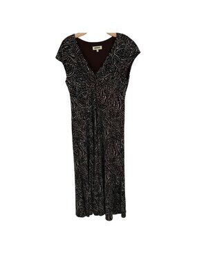 Kasper Womens Dress Size 14 Brown pattern Cap Sleeve midi knit v neck